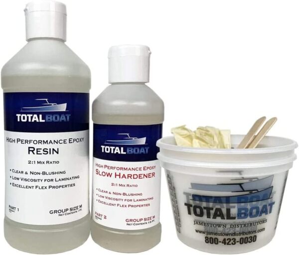 61bad055ce1942a289689c9d66bc5aaf TotalBoat High Performance Epoxy Kit, Crystal Clear Marine Grade Resin and Hardener for Woodworking, Fiberglass and Wood Boat Building and Repair (2 Gallon, Fast)