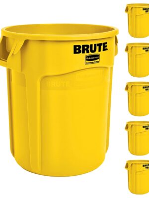 Yellow Heavy-Duty Trash/Garbage Can, (Pack of 6)
