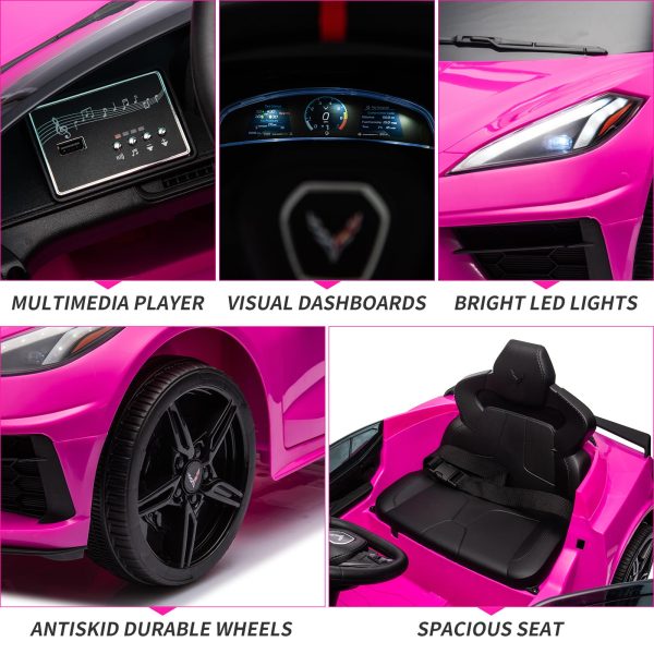 64579df8c68d451db03106b2ee72ec8d 12V Kids Ride on Car Licensed Corvette Battery Powered Car Toddles Electric Sports Car Toy with Remote Control, Visual Dashboard, LED Lights, Music, Gifts for Boys Girls, Rose Red