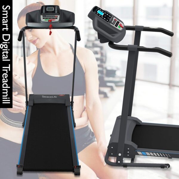 6537f4271dfd4c22aac8b7475dc33351 SereneLife Folding Treadmill - Foldable Home Fitness Equipment with LCD for Walking & Running - Cardio Exercise Machine - Preset and Adjustable Programs - Bluetooth Connectivity