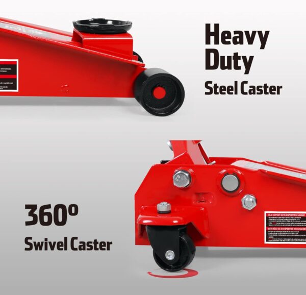 3 Ton Low Profile, Aluminum and Steel Racing Floor Jack with Dual Pistons Quick Lift Pump for Sport Utility Vehicle, Lifting Range 3-15/16" min to 18-5/16" max, Red