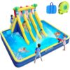 20.66x16.4FT Inflatable Water Slide for Big Kids, Water Park for Kids Backyard with Large Double-Layer Pool,3 Extra-Long Slides,Climbing Wall, 2 Water Cannons, Water Spraying, 750W Air Blower