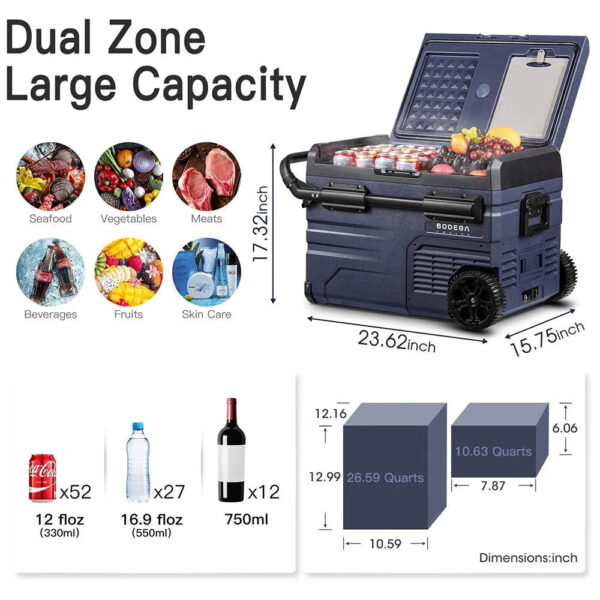 69057c81a3284e4fa91b1d9b077b7224 12 Volt 37 Qt. Portable Car Refrigerator, Car Freezer for Outdoor, Camping, Travel, RV,APP Control