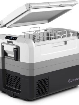 Portable Car Refrigerator, -14.8℃ to 50℃, 58-Quart Compressor Travel Fridge with Two-way Open Door, Operating Panel, Groove Design, Compact RV Freezer and Cooler for Outdoor and Home Use
