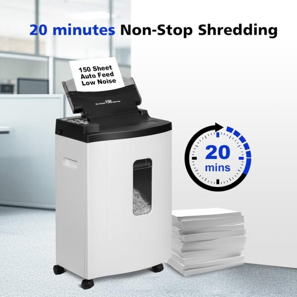 69644ef8eb6a462bb14d279741c8d2a7 150 Sheet Auto-Feed Micro Cut Paper Shredder for Home Office Use, P-5 Super High Security (5/64 x 19/32 inches), Large 6-Gallon Bin, 20-Min Continuous Run, 55dB Ultra-Quiet, White