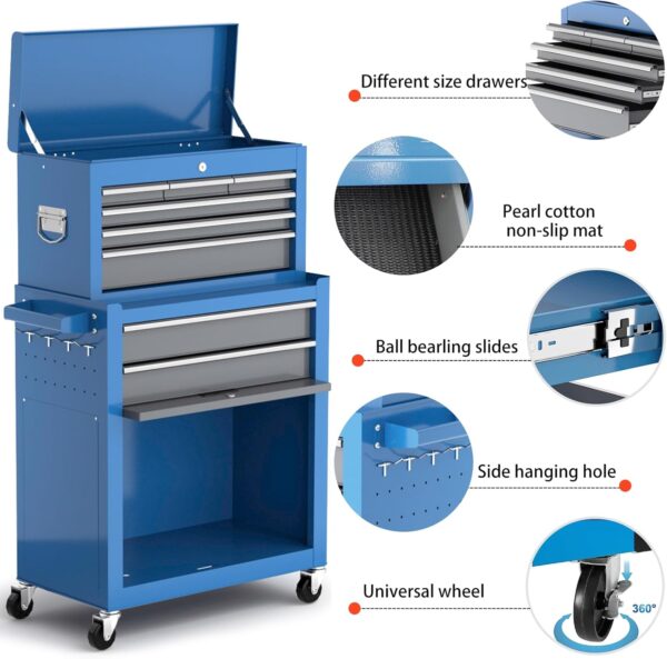 699dcf1404334f358f67a4d3e5cabd8c Tool Chest 8-Drawer | 42'' Large Rolling Tool Chest with Wheels | Detachable Top Metal Tool Box | Garage Storage Cabinet for Repair Room,Warehouse | Rolling Tool Box with Hooks,Liners,Tray Divider