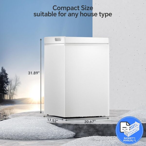 6a035a6e85e54d1086868edf2d0bf03e 3.5 Cubic Feet Chest Freezer with 2 Removable Baskets Free Standing Top Open Door Compact Freezer with Adjustable Temperature for Home/Kitchen/Office/Bar (3.5 Cubic Feet, White)