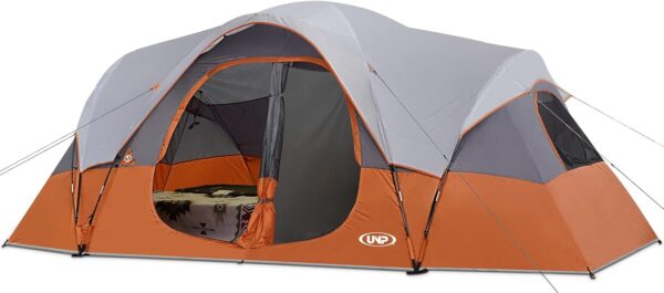 6aa4fcf6e9f8447e8dde04bcc391a908 UNP Camping Tent 10-Person-Family Tents, Parties, Music Festival Tent, Big, Easy Up, 5 Large Mesh Windows, Double Layer, 2 Room, Waterproof, Weather Resistant, 18ft x 9ft x78in