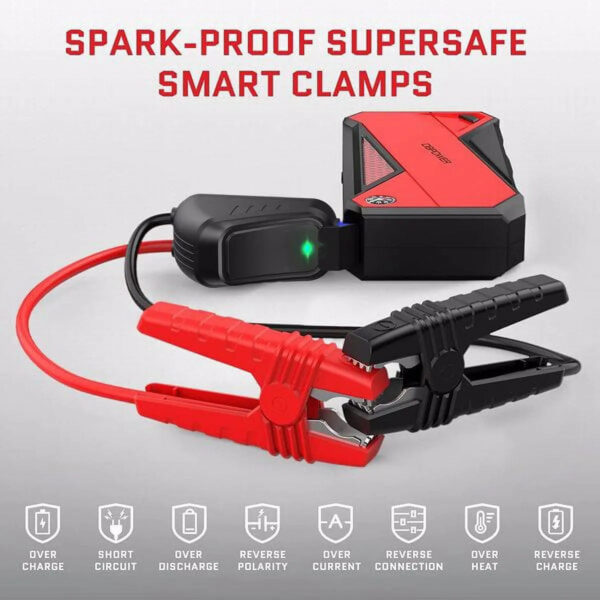 6bad8012e84c4bef8e11e89761cc1d09-1 Peak 1600A 18000mAh Car Battery Jump Starter, up to 7.2 Gas, 5.5L Diesel Engines, Portable Battery Booster with Smart Charging Port, LCD Display, Intelligent Jumper Clamps, DJS90, Red Black