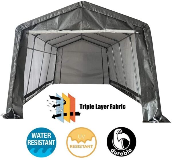 6bf253e6ae6647928a02b1691e27a1b4 10 x 20-Feet Heavy Duty Carport Portable Garage Enclosed Car Canopy Outdoor Instant Shelter Party Tent with Sidewalls for Auto and Boat Storage, Waterproof and UV-Treated, Grey Peak Top Style