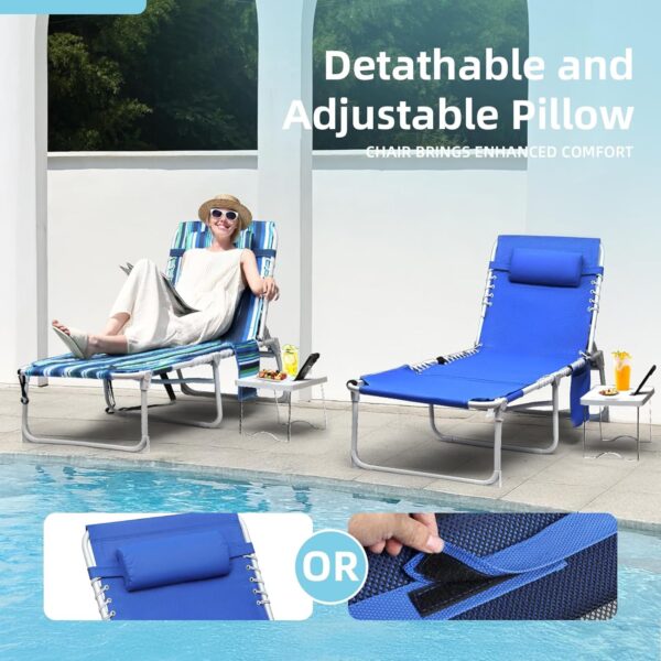 6feb38de00f94278b3a11aee9d3db729 3-in-1 Outdoor Sun Tanning Lounge Chair with Face Hole – 5-Position Recliner, Folding Side Table & Removable Pillow, 330lbs Capacity, Blue