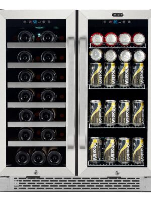 30?Built-in French Door Dual Zone 33 Bottle Wine Refrigerator 88 Can Beverage Center