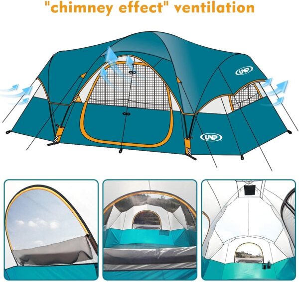 72bf128b591c4ec893e44cfc13e3406e UNP Camping Tent 10-Person-Family Tents, Parties, Music Festival Tent, Big, Easy Up, 5 Large Mesh Windows, Double Layer, 2 Room, Waterproof, Weather Resistant, 18ft x 9ft x78in