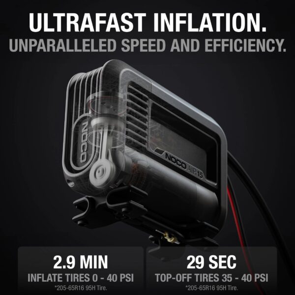 73fe0f5d3620436eabccfa45098512f2 UltraFast 15A Tire Inflator, 12V Portable Air Compressor Pump, Rated at 80 PSI, Inflates Tires from 0-40 PSI in 2.9 Minutes with a Digital Gauge, Smart Pressure and Auto-Shutoff