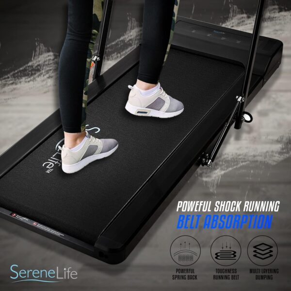 740b7754c8494b719e2688ea95d58b00 SereneLife Folding Treadmill - Foldable Home Fitness Equipment with LCD for Walking & Running - Cardio Exercise Machine - Preset and Adjustable Programs - Bluetooth Connectivity