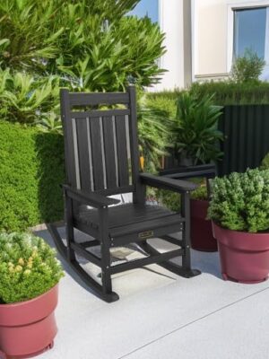 Outdoor Rocking Chair, HDPE Rocking Chair for Adults, All Weather Porch Rockers for Lawn Garden, White