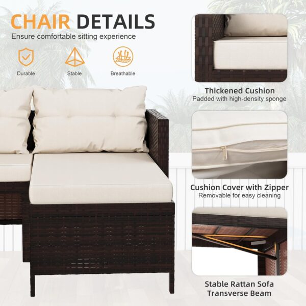 74c740baa5b949a58538a387caec6955 Outdoor Patio Furniture Sets, Wicker Patio sectional Sets 3-Piece, All Weather Wicker Rattan Patio Seating Sofas with Glass Coffee Table and Cushion (Beige)