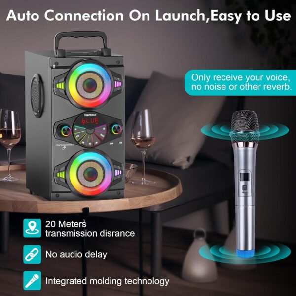 74d84450b803412492cea2464759a5b3 Speakers, 60W Portable Wireless Loud Outdoor Home Party Bluetooth Speaker with Subwoofer, FM Radio, LED Colorful Lights, Microphone, Remote and Big Powerful Stereo Deep Bass Sound Boombox