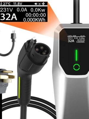 32 Amp Level 1&2 Portable EV Charger ,26FT Cable NEMA 14-50 Plug for Electric Car Home Charging Station 7.68KW