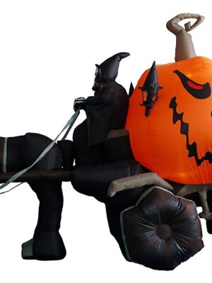 11.5 Foot Long Inflatable Grim Reaper Driving Pumpkin Carriage