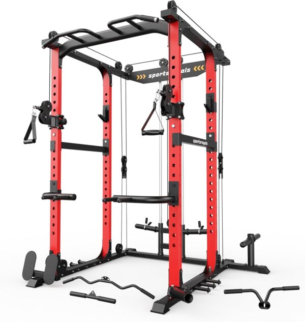 7760d5b19b9f43a1b48fe8cbe7aea8ee Sportsroyals Power Cage,1600lbs Multi-Function Power Rack with Adjustable Cable Crossover System and More Training Attachment, Weight Cage for Home Gym