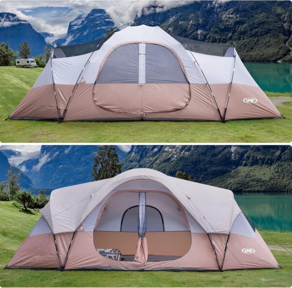 7843144e5ab346ee8229393b8e2eb554 UNP Camping Tent 10-Person-Family Tents, Parties, Music Festival Tent, Big, Easy Up, 5 Large Mesh Windows, Double Layer, 2 Room, Waterproof, Weather Resistant, 18ft x 9ft x78in