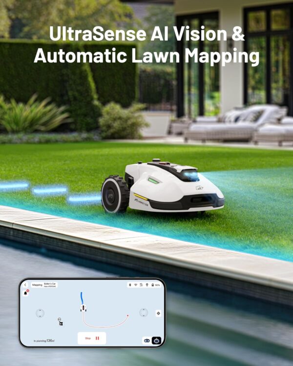 79db88590a7d43f8b752ecc5cbd77f90 YUKA Mini 500H Robot Lawn Mower Reception 0.12 Acre, Max. 0.17 Acre, Ultrasense AI Vision+ RTK Positioning, Auto Mapping, App Control,45% Slope, Cutting Height 2''~3.5'', 3 Mowing Zones