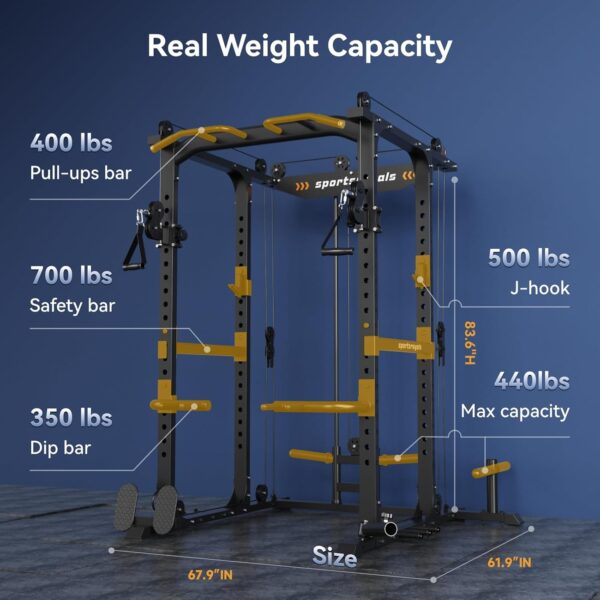 7a3d92078e814f9b84f63766717b97de Sportsroyals Power Cage,1600lbs Multi-Function Power Rack with Adjustable Cable Crossover System and More Training Attachment, Weight Cage for Home Gym