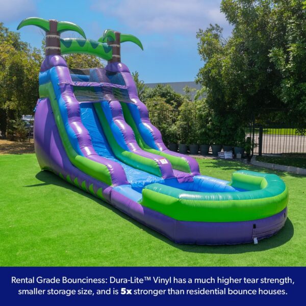 16’ Purple Tropical Lightweight Premium Commercial Grade Water Slide Inflatable with Attached Pool for Kids and Adults (with Blower), Wet Dry Use, Summer Fun