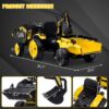3-in-1 Ride-On Tractor, 24V Electric, Excavator & Bulldozer, Remote Control, LED, Music, USB/Bluetooth max 66 lbs – Bright-yellow