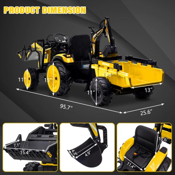 7cca025f417d4de88e611beeb1ab74b4 3-in-1 Ride-On Tractor, 24V Electric, Excavator & Bulldozer, Remote Control, LED, Music, USB/Bluetooth max 66 lbs – Bright-yellow