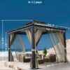 10’x10′ Hardtop Gazebo with double metal roof, aluminum frame, net, and curtain. All-weather, ideal for patio, deck, garden, backyard. Khaki.