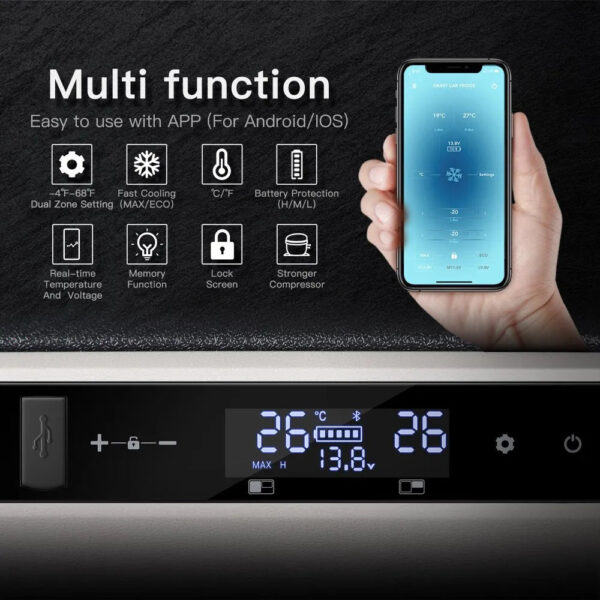 7ea5975a23d44630af98c1d4e7f41a2e 12 Volt 37 Qt. Portable Car Refrigerator, Car Freezer for Outdoor, Camping, Travel, RV,APP Control