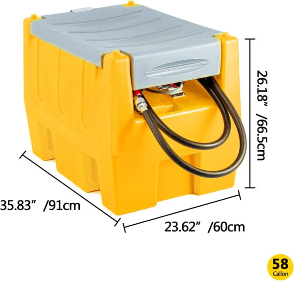 7f3bf918e13442d2937b248b863069a1 TECSPACE 58 Gallon Gasoline Tank, Portable Fuel Tank with 12V Electric Fuel Transfer Pump, 40 GPM Gasoline Fuel Tank with 4 Meters Hose for Gasoline Transportation (Yellow, 58 gal)
