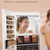 SONGMICS LED Mirror Jewelry Cabinet Standing Jewelry Armoire Organizer Box with Full-Length Mirror and Adjustable LED Lights White