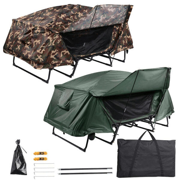 800c0ca781924e0492a65086f34b41a1 2-Person Cot Tent Camping Folding Off the Gound Tent with Fly 4-Legs
