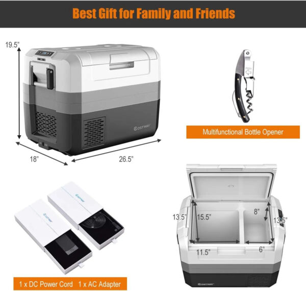 80b9df42ff6442eaa1b71b3b5ad0d825 Portable Car Refrigerator, -14.8℃ to 50℃, 58-Quart Compressor Travel Fridge with Two-way Open Door, Operating Panel, Groove Design, Compact RV Freezer and Cooler for Outdoor and Home Use