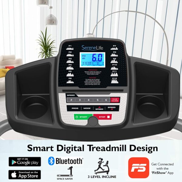 81fcfe3f4bde4493938ea88b5d006a08 SereneLife Folding Treadmill - Foldable Home Fitness Equipment with LCD for Walking & Running - Cardio Exercise Machine - Preset and Adjustable Programs - Bluetooth Connectivity