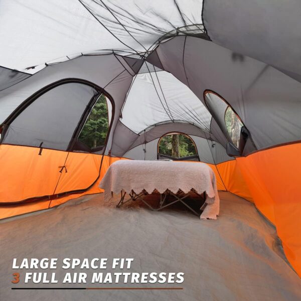 82ef554d4897487eb24af3a73bc541e8 UNP Camping Tent 10-Person-Family Tents, Parties, Music Festival Tent, Big, Easy Up, 5 Large Mesh Windows, Double Layer, 2 Room, Waterproof, Weather Resistant, 18ft x 9ft x78in