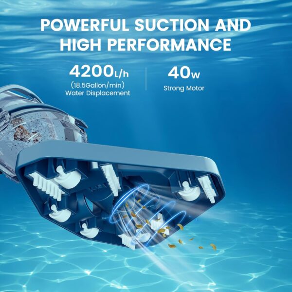 83053dbac2a8447cabd0efc7e551a7d2 Pool Vacuum for Above Ground Pool with a Telescopic Pole, Running time up to 1H, T403 Handheld Rechargeable Pool Cleaner with Powerful Suction up to 18.5 gallons/min, Ideal for Leaves, Debris