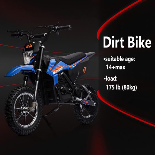 8367a9366b944cd59be61b15394fa3f9 36V Kids Electric Dirt Bike, 36V, 350W, 15.5MPH, LED, 175lbs Max – Blue