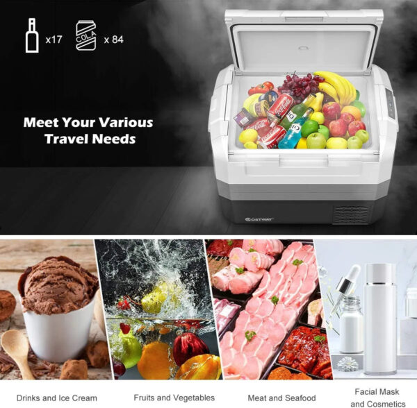 8593e17b3f2d48a284f8d1c15b70ba74 Portable Car Refrigerator, -14.8℃ to 50℃, 58-Quart Compressor Travel Fridge with Two-way Open Door, Operating Panel, Groove Design, Compact RV Freezer and Cooler for Outdoor and Home Use