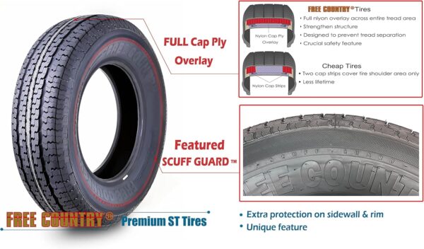 87cdd33e0f8f4f89acb71dfca1f373df set of 4 Heavy Duty Trailer Tires ST205/75R15 205 75 15 10-Ply Load Range E Steel Belted Radial w/Scuff Guard