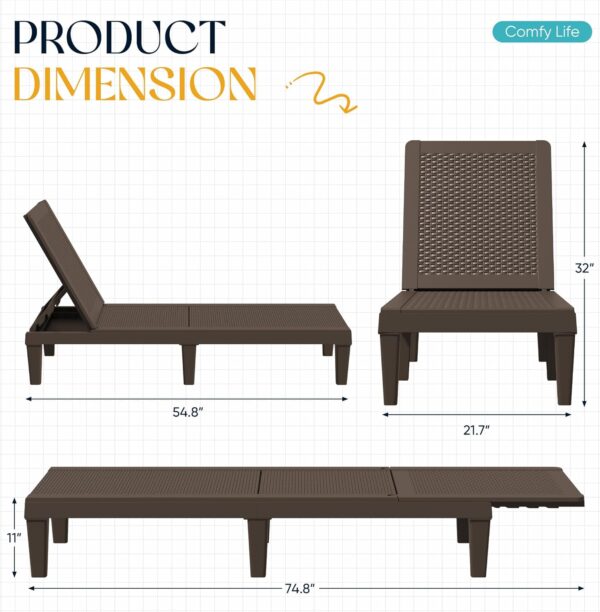881d8ade9b93417e894aeba4a44e4feb Outdoor Chaise Lounge Chair Set of 2 for Patio Poolside, Waterproof & Adjustable & Easy Assembly Sun Lounger for Outside Deck, Pool, Beach, Black