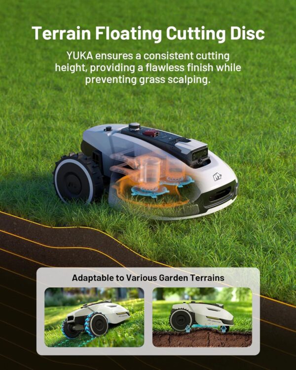 89d3eeab2e9248cf971fbdc59d55e8d3 YUKA Mini 500H Robot Lawn Mower Reception 0.12 Acre, Max. 0.17 Acre, Ultrasense AI Vision+ RTK Positioning, Auto Mapping, App Control,45% Slope, Cutting Height 2''~3.5'', 3 Mowing Zones