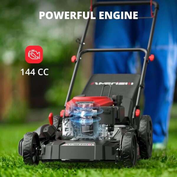 8aa9a48aafd444d8be99ed4a1eb2c998 21" Steel Deck Gas Lawn Mower, Heavy-Duty 3-in-1 Push Mower, 144cc 4-Stroke Engine, 6-Position Height Adjustment, Large 1.4 Bushel Grass Catcher, Durable & Efficient for Yard & Garden