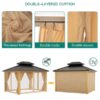 10X13 FT Outdoor Galvanised Steel Hardtop Gazebo, Heavy Duty Double Roof Outdoor Gazebo with Netting and Sunshade Curtains, Aluminium Framed Gazebo for Patio, Terrace, Lawn and Deck, Khaki