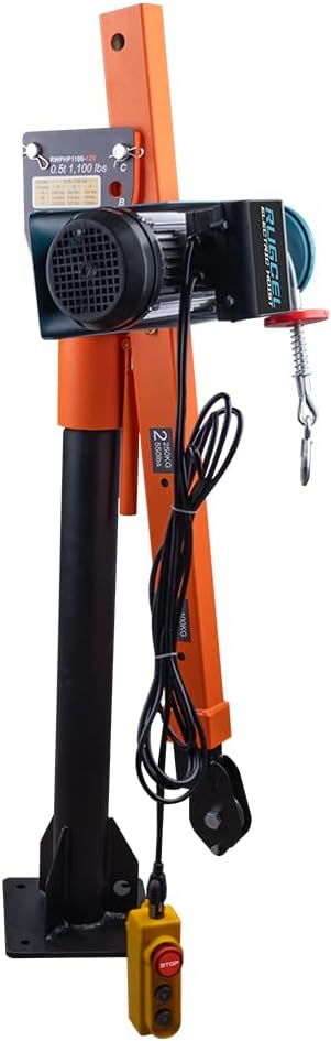 8b05904940a74c79a19c52aec36a9661 1100lb Folding Dismountable Household Hoist Truck Crane with Electric Hoist (110V) – 880lb Pulling Force, Jib Cranes for Factory, Warehouse, Construction