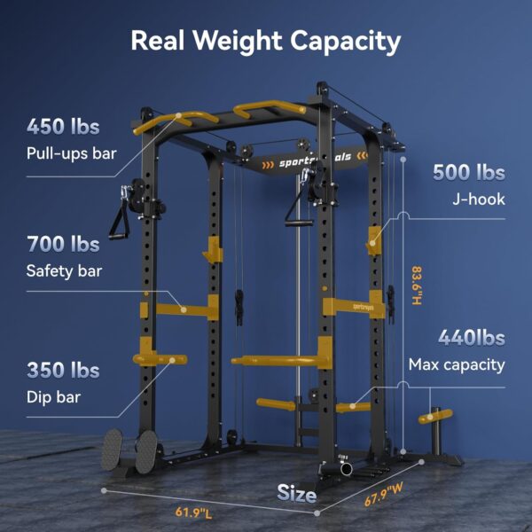 8cf5d408ef224749861daeb68a2c2357 Sportsroyals Power Cage,1600lbs Multi-Function Power Rack with Adjustable Cable Crossover System and More Training Attachment, Weight Cage for Home Gym