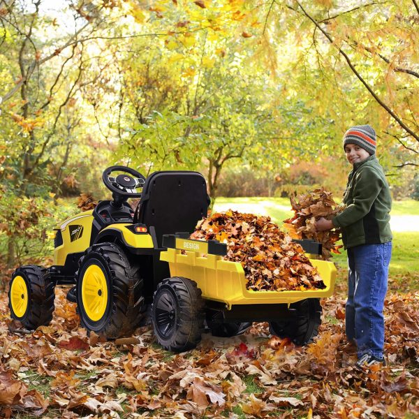 8da9bb30e4c74bfea7e70b8d1f549b99 3-in-1 Ride-On Tractor, 24V Electric, Excavator & Bulldozer, Remote Control, LED, Music, USB/Bluetooth max 66 lbs – Bright-yellow